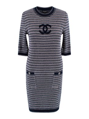 Chanel Navy & Pink CC Intarsia Knit Dress