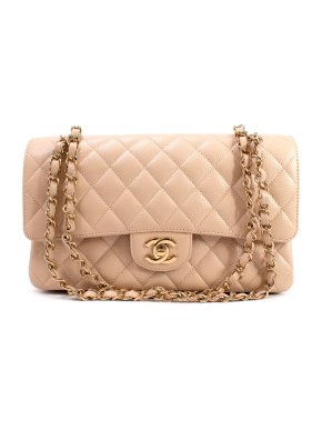 Chanel Small Beige Caviar Leather Double Flap Bag
