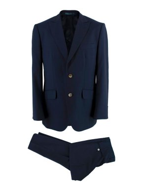 Hardy Amies Navy Single Breasted Wool & Mohair Suit