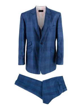 William Hunt Blue Check Three-Piece Suit