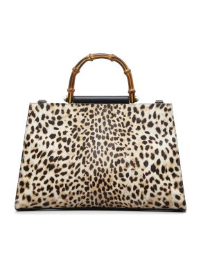Gucci Bamboo Nymphaea Leopard Calfhair Tote