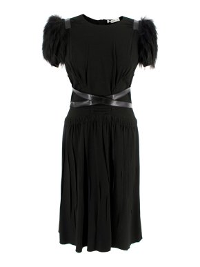 Prada Black Vintage Fur Sleeve Dress