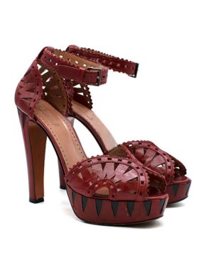 Alaia Red Leather Lasercut Platform Pumps