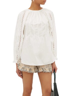 See By Chloe Pintucked Lace-inset Pullover Blouse