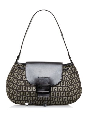 Fendi Zucchino Drawstring Baguette Shoulder Bag
