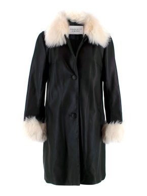 Charlotte Simone Faux Fur trimmed Black Faux Leather Coat