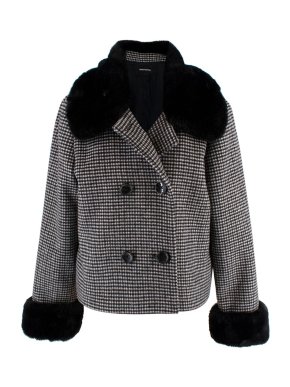 Reformation Templeton Checked Wool Faux Fur Trimmed Short Coat