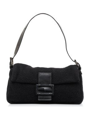 Fendi Black Wool Baguette Bag