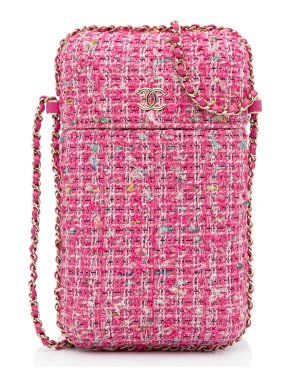 Chanel Pink Tweed Chain Around Phone Holder Crossbody Bag
