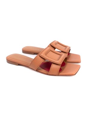 Roger Vivier Tan Buckle Leather Flat Sandals