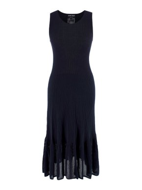 Giorgio Armani Navy Ribbed Cotton & Silk Midi Dress