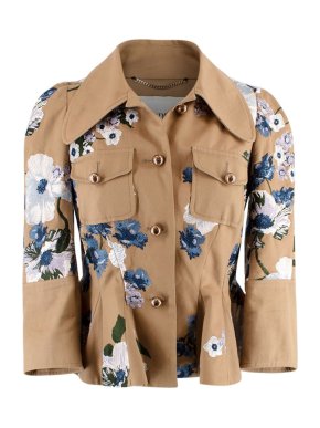 Erdem Beige Short Floral Embroidered Jacket
