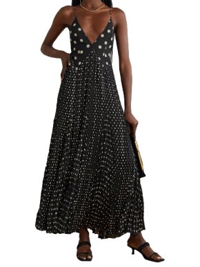 Khaite Robin pleated polka-dot silk crepe de chine maxi dress