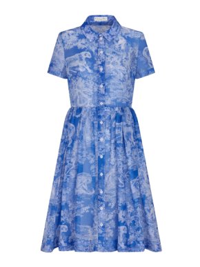 Toile de Jouy Reverse Motif Blue Dioriviera Midi Dress