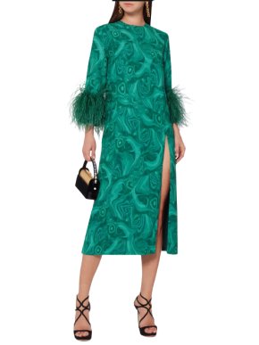 16ARLINGTON Billie Feather-trimmed Printed Cady Dress