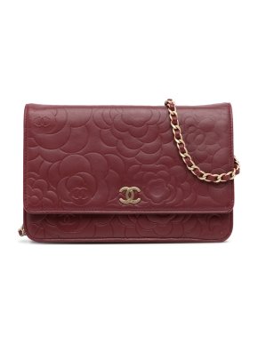 Chanel Burgundy Camellia CC Wallet On Chain
