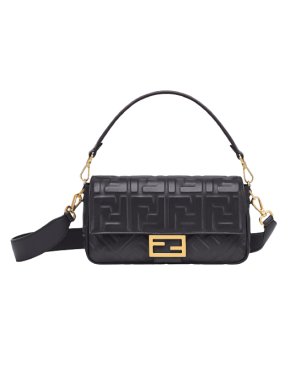 Fendi Black Nappa FF 1974 Embossed Baguette Bag