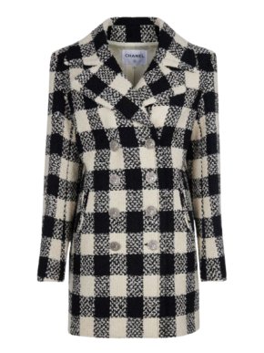 Chanel Double Breasted Houndstooth Tweed Coat