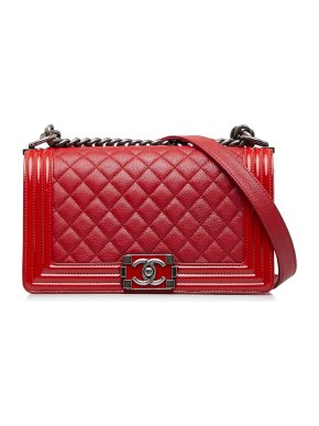 Chanel Red Caviar Leather Medium Boy Bag