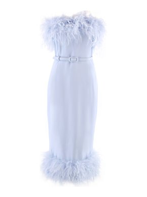 Nadine Merabi Melissa Lilac Feather Trimmed Strapless Dress