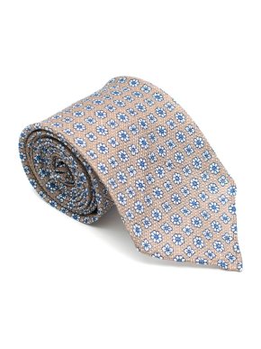 Drake's Beige and Blue Floral Silk and Linen Tie