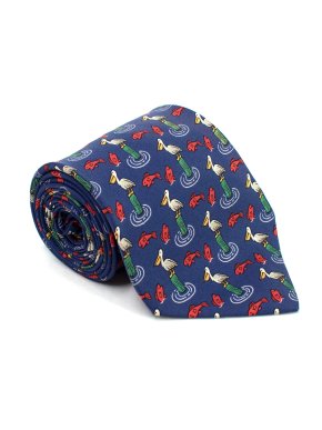 Hermes Duck & Fish Print Silk Tie