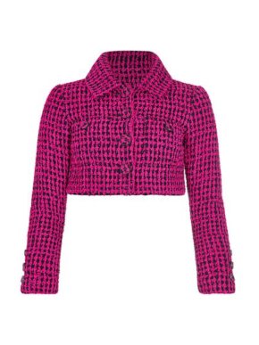 Chanel Pink & Black Houndstooth Cropped Jacket