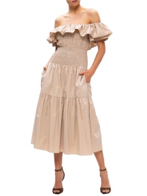 Self Portrait Beige Cotton Off-shoulder Dress