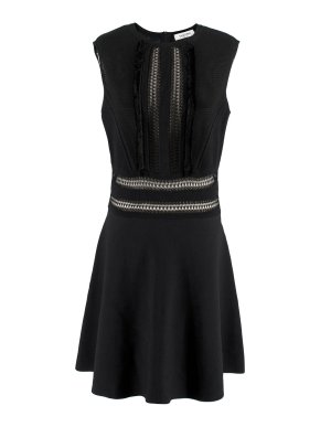 Valentino Garavani Black Stretch Knit Crochet Cut-out Mini Dress