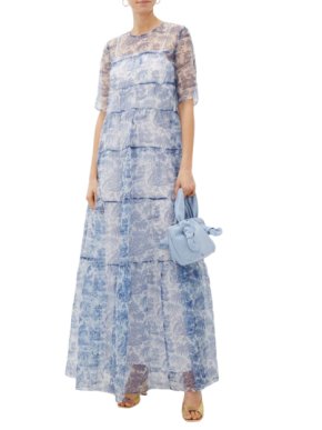 Staud China Palm-print Gauze Dress