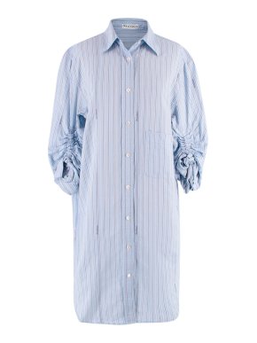 JW Anderson Ruched Sleeve Blue Striped Shirt Dress