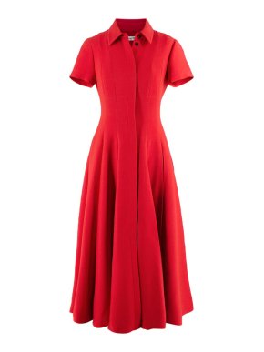 Dior Red Wool & Silk Collared Pleated Midi Dress