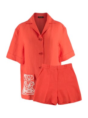 Loro Piana Sunrise Pink Linen Embroidered Shirt & Shorts