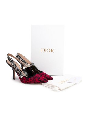 J'Adior Black & Red Embroidered Slingback Sandals