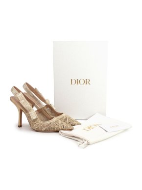 Dior J'Adior Gold Embroidered Slingback Pumps