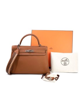 Hermes Gold Kelly Retourne 32 PHW w/ Tressage 40mm Bag Strap