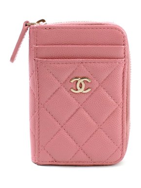 Chanel Pink Caviar Zip Card Coin Purse