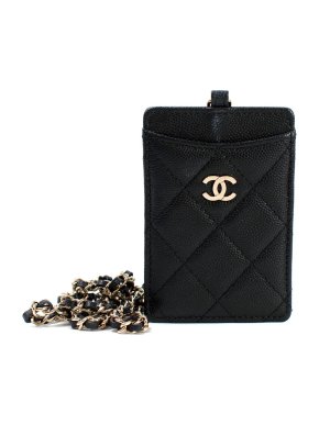 Chanel Black Caviar Leather Card Holder on Chain