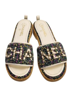 Chanel Tweed, Leather & Cork Flat Sandals