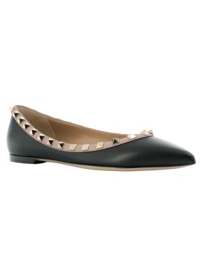 Valentino Garavani Black & Poudre Leather Rockstud Ballerinas
