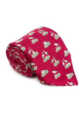 Hermes Red Silk Stork Print Tie