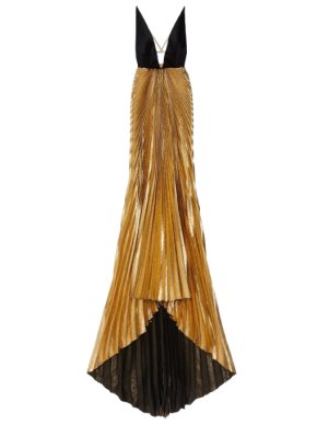 Gucci Aria pleated lamé and silk-satin gown
