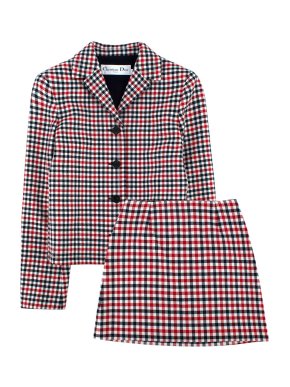 Dior Red & Navy Checked Wool Single Breasted Jacket and Skirt