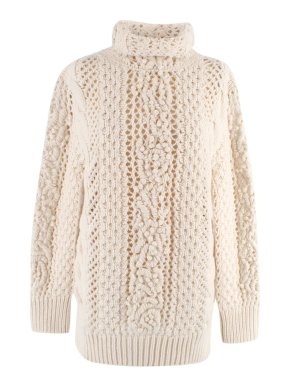Dior Cream Virgin Wool Stand Collar Knitted Jumper