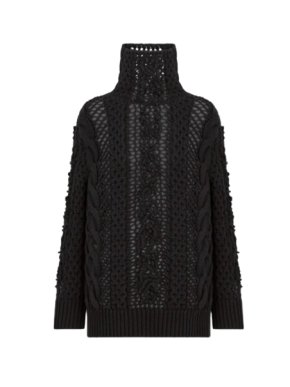 Dior Black Virgin Wool Stand Collar Knitted Jumper