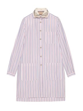 Gucci Embroidered Collar Striped Shirt Dress
