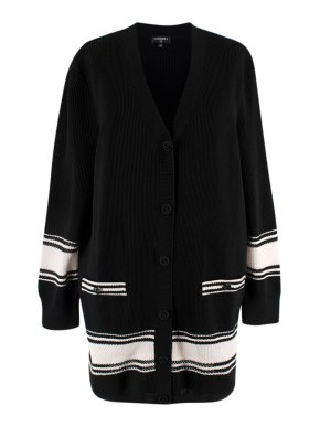 Chanel Black & White Silk Blend Longline Cardigan