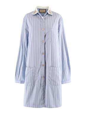 Gucci Blue Striped Embroidered Collar Dress