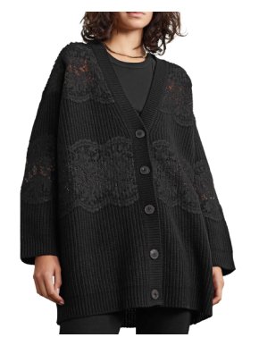 Valentino Oversized Paneled Wool And Corded Lace Cardigan