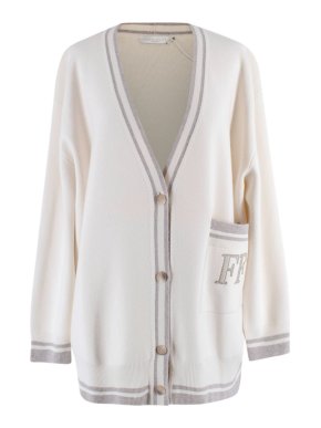 Fabiana Filippi Cream & Grey Embroidered FF Longline Cardigan